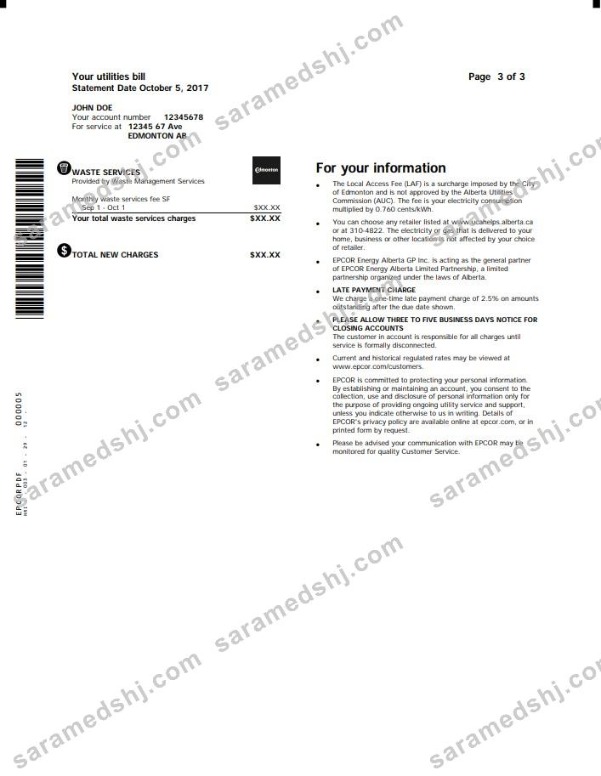 Canada Epcor electricity utility bill template in Word and PDF format, 3 pages 3